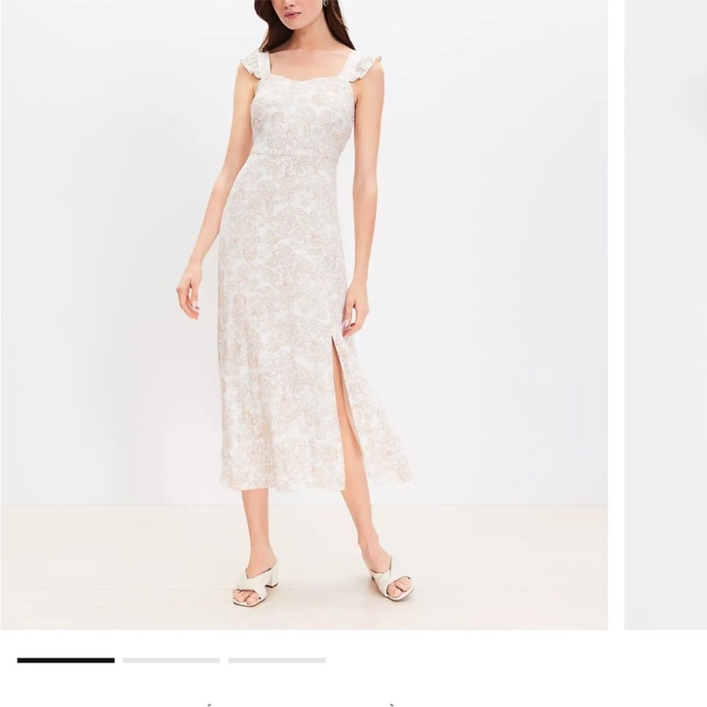 LOFT Swirl Ruffle Strap Midi Dress